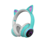 Casti Audio On-Ear, Urechi de Pisica, K26, Bluetooth 5.0, Stereo, Card TF, Iluminare LED, Albastru Deschis