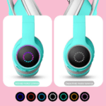Casti Audio On-Ear, Urechi de Pisica, K26, Bluetooth 5.0, Stereo, Card TF, Iluminare LED, Albastru Deschis - imagine 2