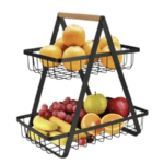 Coș de Fructe Decorativ, AT Performance, Metal, 2 Etaje, Negru - imagine 3