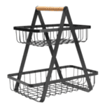 Coș de Fructe Decorativ, AT Performance, Metal, 2 Etaje, Negru - imagine 2
