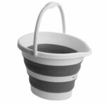 Găleată Pliabilă din Silicon și Plastic, 10 L, cu Mâner de Transport, Alb/Gri
