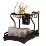 Raft Organizator pentru Vase, Metal Negru cu Tava de Scurgere, Dimensiuni 42 x 30 x 32 cm