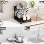 Raft Organizator pentru Vase, Metal Negru cu Tava de Scurgere, Dimensiuni 42 x 30 x 32 cm - imagine 3