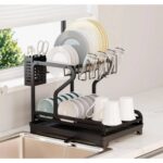 Raft Organizator pentru Vase, Metal Negru cu Tava de Scurgere, Dimensiuni 42 x 30 x 32 cm - imagine 4