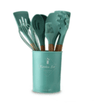 Set 11 Ustensile de Gatit din Silicon, Maner Rezistent din Bambus