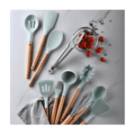 Set 11 Ustensile de Gatit din Silicon, Maner Rezistent din Bambus - imagine 2