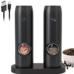 Set Rasnite Electrice pentru Sare si Piper, Design Modern, Incarcare USB, Negru