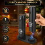 Set Rasnite Electrice pentru Sare si Piper, Design Modern, Incarcare USB, Negru - imagine 3