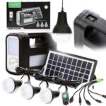 Sistem Solar cu Panou Solar, 3 Becuri Incluse LED SMD, 3 x Lămpi, Încărcare Solară, Încărcare Dispozitive USB 5V, Negru - imagine 2