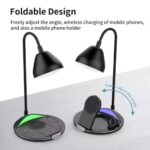 Stație de Încărcare Rapidă, 20W, Pliabilă, cu Lampă LED, Încărcare Wireless pentru Smartphone, Căști și Ceas, Negru - imagine 3