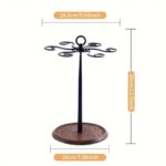 Suport Metalic pentru 6 Pahare de Vin cu Bază din Lemn - Design Elegant, Negru cu Maro, 35 cm Înălțime - imagine 2