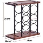 Suport pentru 6 Sticle Vin si 2 Pahare, din Otel si Lemn, 34x16x35 cm, Negru-Maro - imagine 4