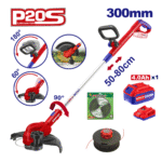 Motocoasă cu Acumulator EMTOP 20V, 4Ah, 300 mm + Încărcător Rapid + Măsor Profesional + Lamă Circulară 255 mm, 48 dinți