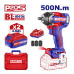 Bormașină De Impact Și Înșurubat Cu 2 Acumulatori 4.0 Ah, Motor Fără Perii, 500 Nm, 1/2", 3 Capete 21/22/24 Mm – ECiWL2050, EMTOP