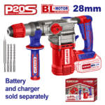 Ciocan Rotopercutor Fără Acumulator Și Încărcător, 28 Mm, 4 Accesorii – ELRH20288, EMTOP