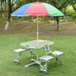 Masă pliabilă de picnic tip geamantan – cu 4 scaune și spațiu pentru umbrelă - imagine 5
