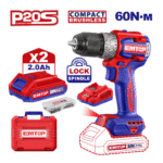 Mașină De Găurit Și Înșurubat Cu 2 Acumulatori 2.0 Ah, Motor Fără Perii, 60 Nm, 1/2", 47 Accesorii, Cutie De Transport – ECDL20602, EMTOP