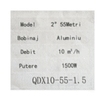 Pompa Submersibilă QDX10-55-1.5, 1500W, Bobinaj Aluminiu, Debit 10 m³/h, Refulare 55 m, Racord 2” Tengtian - imagine 2