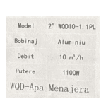 Pompa Submersibilă WQD10-1.1PL Inox cu Plutitor, 1100W, Bobinaj Aluminiu, Debit 10 m³/h, Racord 2”, Apă Menajeră Tengtian - imagine 2