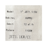 Pompă de Suprafață JET1.1 cu Bobinaj Cupru, 1100W, Debit 12 m³/h, Racord 1” Tengtian - imagine 2