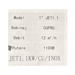 Pompă de Suprafață JET1.1KW Cupru, 1100W, Debit 12 m³/h, Racord 1” Tengtian - imagine 2