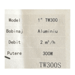 Pompa de Suprafață TW300S, 300W, Bobinaj Aluminiu, Debit 2 m³/h, Racord 1” Tengtian - imagine 2
