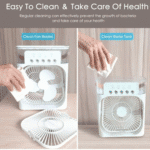 Ventilator Portabil 3 în 1 cu Pulverizare, Umidificare și Iluminare LED în 7 Culori, 3 Trepte Viteză, Rezervor 600ml, Alimentare USB - imagine 3