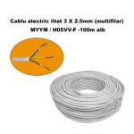 Cablu electric litat 3 x 2.5 mm² (multifilar) MYYM / H05VV-F, rola 100 m, alb