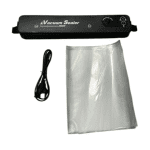 Aparat de Sigilat și Vidat Alimente, 90W, Bara Lipire 29 cm, 220V, Negru, + 100 Pungi Gofrate 15x25 cm