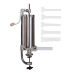 Aparat de Umplut Cârnați Vanessa – Vertical, Capacitate 3 kg, 4 Pâlnii Incluse, Corp din Inox, Mâner din Lemn, Prindere cu Menghină