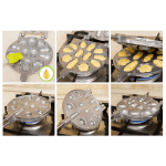 Forma Prăjituri cu 6 Modele Asortate, 12 Orificii, Mânere din Lemn, Aluminiu Dur, Compatibilă cu Aragaz și Plită Electrică - imagine 2