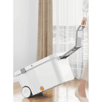 Mop Rotativ 360° cu Găleată Centrifugă din Inox, Cu Roți, Sistem de Evacuare Apă și 4 Lavete din Microfibră Incluse, Alb/Gri - imagine 6
