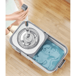 Mop Rotativ 360° cu Găleată Centrifugă din Inox, Cu Roți, Sistem de Evacuare Apă și 4 Lavete din Microfibră Incluse, Alb/Gri - imagine 5
