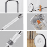 Mop Rotativ 360° cu Găleată Centrifugă din Inox, Cu Roți, Sistem de Evacuare Apă și 4 Lavete din Microfibră Incluse, Alb/Gri - imagine 3