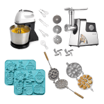 Pachetul Gospodinei – Mașină de Tocat Carne 1000W, Mixer cu Bol 1.7L, 2 Forme din Silicon, Formă de Nuci și Formă de Tarte
