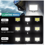 Set 3 Proiectoare Solare HS 8022, 294 LED-uri, 50W, Cu Senzor de Mișcare și Telecomandă, 3 Moduri de Iluminare, 6 Casete LED - imagine 2