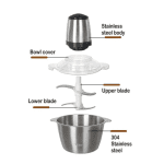 Tocător Electric din Inox Kitchen Expert, 3L, 300W, 4 Lame din Oțel Inoxidabil, 2 Trepte de Viteză - imagine 3