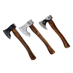 Set 3 Topoare Forjate Manual: Tip Satâr 34 cm, Despicător 30 cm și Yin Yang 30 cm