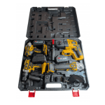 Trusă German Meister 4-în-1, 128V 8Ah cu 2 Acumulatori, Rotopercutor 26 mm, Flex Ø125 mm, Autofiletantă și Impact 320 Nm