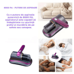 Aspirator Antiacarieni Portabil, 100W, 8000PA, Filtru HEPA, Lumină UV, Mov - imagine 2