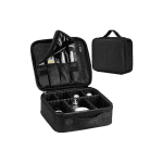 Geantă Cosmetice Tip Valiză, Negru, Compartimente Reglabile, Buzunare Multiple, Mâner, 26×9×22 cm