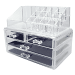Organizator Cosmetice Acrilic, Transparent, cu 4 Sertare și 16 Compartimente, Suport Machiaj