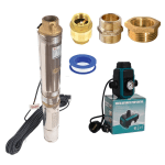 Kit Pompa submersibila de adancime, DDT, 4QJD2-8, 1500 W, 8 turbine, 7 mc/h , 25 metri cablu + Presostat electronic inteligent digital reglabil DDT + accesorii