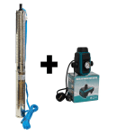 Kit Pompa submersibilă de adâncime DDT 4SP5/17 – 2 kW, 3 CP, 9 m³/h, 120 m inaltimea de refulare , 17 turbine inox, cu panou de control, rezistenta la nisip+ Presostat electronic inteligent digital