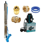 Kit Pompa submersibilă de adâncime DDT 4SP5/17 – 2 kW, 3CP, 9 m³/h, 120 m inaltimea de refulare , 17 turbine inox, rezistenta la nisip+ Presostat electronic inteligent digital reglabil DDT + accesorii