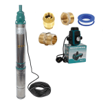Kit Pompa submersibila de mare adancime, DDT, QJD120-1.5, 1500 W, Inox, 8 turbine, apa curata + Presostat electronic inteligent digital reglabil DDT + accesorii