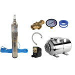 Kit complet hidrofor, DDT, QGD120, Inox complet, suruburi inox, sita protectie, 20 m cablu, 120 m, 3 m³/h + bazin inox 24L + accesorii