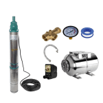 Kit complet hidrofor Pompa submersibila de mare adancime, DDT, QJD120-1.5, 1500 W, Inox, 8 turbine + Bazin inox 50 L + accesorii
