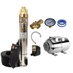 Kit complet sistem hidrofor Pompa submersibila, DDT, 4SKM-100, 1.5 kW, Inox + Alama, 3 m³/h, 120 m + Bazin inox 50 L + sistem premium complet