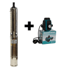 Kit pompa submersibilă de adâncime DDT 4SP5/8 – 1.5 kW, 2 CP, 7 m³/h, 8 turbine inox cu panou de control, rezistenta la nisip + Presostat electronic inteligent digital